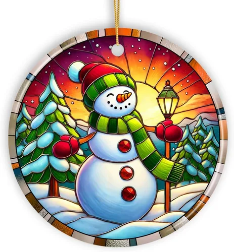 Vista 27 de Adorno de Navidad de trineo ártico, muñeco de nieve, hecho a mano, regalo de invierno helado