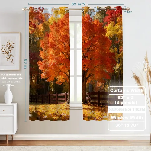 Vista 273 de Shrahala Orange Autumn Autumn Blackout Curtain Tiers, Fall Kitchen Valance Light Blocking Tier Drapes with Rod Pocket, 2 Pack 26 X 24 in