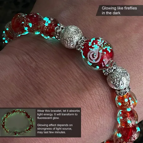 Vista 7 de ARTSY Crafts Pulsera de Cuentas de Luciérnaga que Brillan en la Oscuridad para Mujeres, Cuentas de Vidrio Luminosas Cristal Curativo Pulseras
