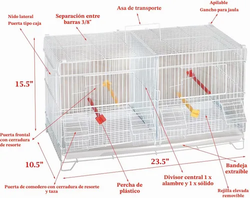 Vista 2 de 4 jaulas de cría de pájaros con separadores centrales extraíbles y puertas de criador (blanco)