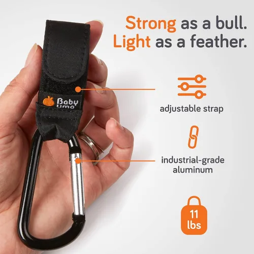 Vista 3 de Stroller Hooks for Bags - Non-Slip, One-Hand Use These universal stroller clips open one-handed, resist slipping, and each carabiner hook holds 11