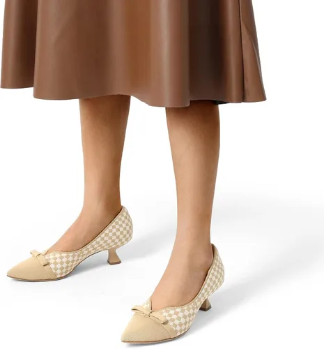Vista 7 de BURUDANI Zapatos de tacón de gatito para mujer, con punta puntiaguda, cómodos, de punto, con puntera cerrada, para boda