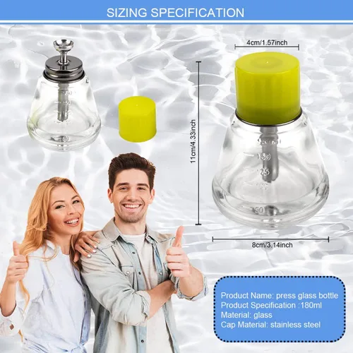 Vista 2 de FERCAISH Botella de vidrio transparente de 6.1 fl oz, dispensador profesional de bomba de vidrio transparente con escalas de medición