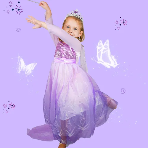 Vista 3 de Princess Dress for Girls Purple Princess Dress Up Clothes with Accessories Halloween Snow Queen Party Cosplay