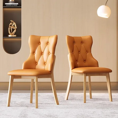 Vista 24 de Juego de sillas de comedor, sillas rústicas de cocina, silla de comedor tapizada con cojín grueso, silla de sala de estar con marco de madera beige
