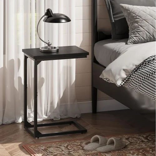 Vista 7 de Mesa auxiliar en forma de C, mesa auxiliar para sofá, mesa de sofá pequeña con marco de metal para sala de estar, dormitorio, sándalo negro