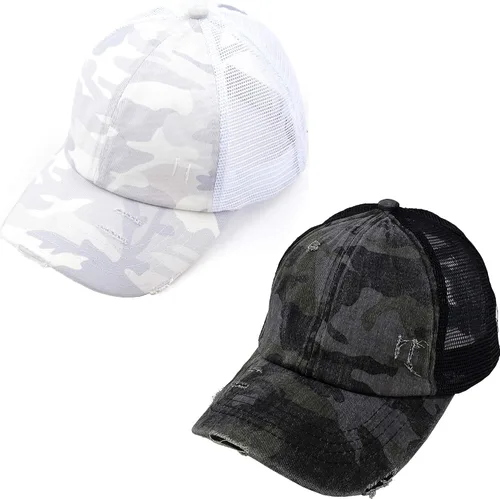 Vista 131 de Funky Junque - Sombrero de cola de caballo para mujer, gorra de béisbol con ajuste ajustable y cola de caballo alta cruzada para uso diario Paquete