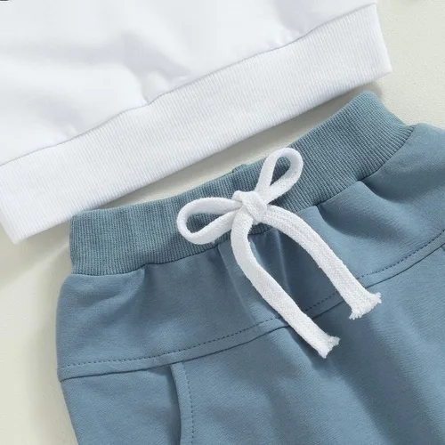 Vista 5 de Conjunto de 2 piezas de sudadera con estampado de letras y cuello redondo para bebé niño