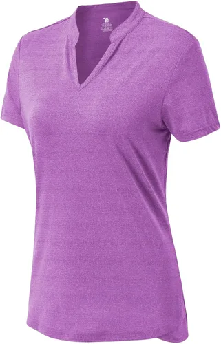 Vista 79 de Gopune Polo de golf con cuello en V para mujer, sin cuello, manga corta, ligera, de secado rápido, camisetas de tenis para correr