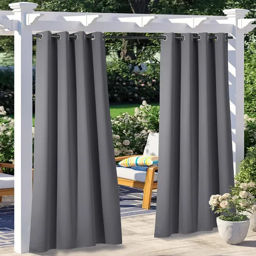 Vista 27 de NICETOWN Cortina para Exteriores para Patio Impermeable de 84 Pulgadas de Ancho, Aislamiento Térmico con Ojales Antioxidantes Bloqueo UV Cortina