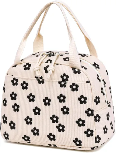 Vista 13 de Bluboon Bolsa de almuerzo para mujer, bonita bolsa de almuerzo de pana con correa para el hombro, reutilizable, aislada, gran capacidad