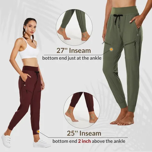 Vista 5 de BALEAF - Pantalones deportivos ligeros y atléticos para mujer, de cintura alta y secado rápido, cinco bolsillos con cierre y protección FPU 50+