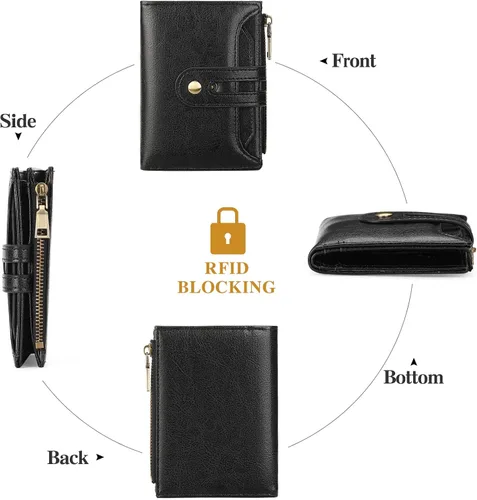 Vista 6 de GOIACII Cartera pequeña de cuero para mujer, tarjetero con bloqueo RFID y bolsillo para monedas con cremallera