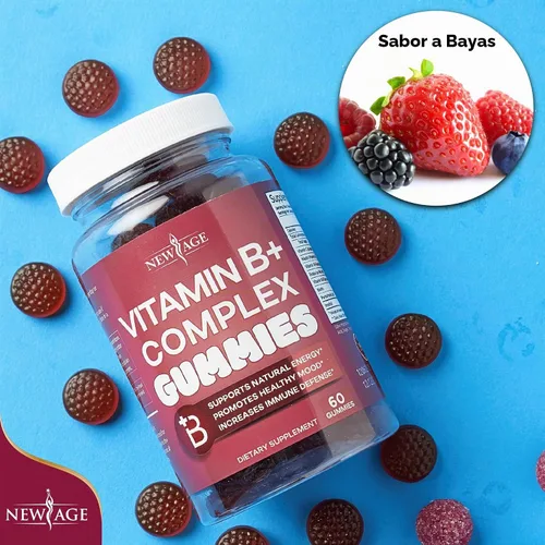 Vista 6 de NEW AGE - Gomitas de complejo de vitamina B con vitamina B3, B5, B6, B7, B9 y B12, con biotina, ácido fólico y vitamina C, sin gluten, veganas