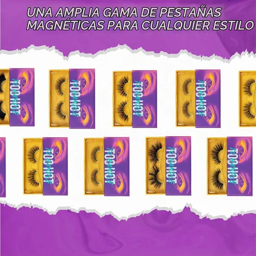 Vista 6 de Pestañas magnéticas con 12 imanes, pestañas de visón sintético de alta calidad, reutilizables, 50x, ajuste universal, veganas y sin crueldad