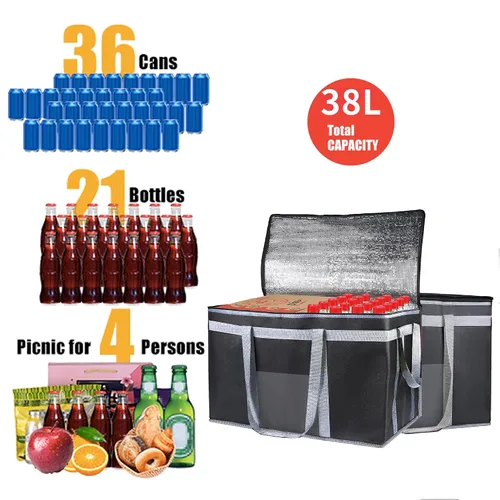 Vista 5 de Bolsas aisladas reutilizables para alimentos para entrega de alimentos, bolsas aisladas para entrega de pizza de viaje, bolsa térmica plegable