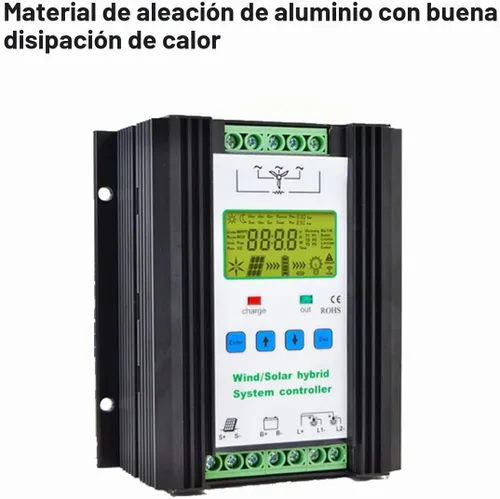 Vista 6 de Controlador de carga híbrido solar eólico de 1000 W, PWM, 600 W, viento + 400 W, tecnología de carga de impulso solar, regulador inteligente digital