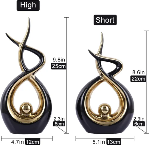 Vista 3 de Escultura moderna de cerámica abstracta dorada y negra, estatuas de Knick Knacks para sala de estar, estante, soporte de TV, mesa de café, comedor