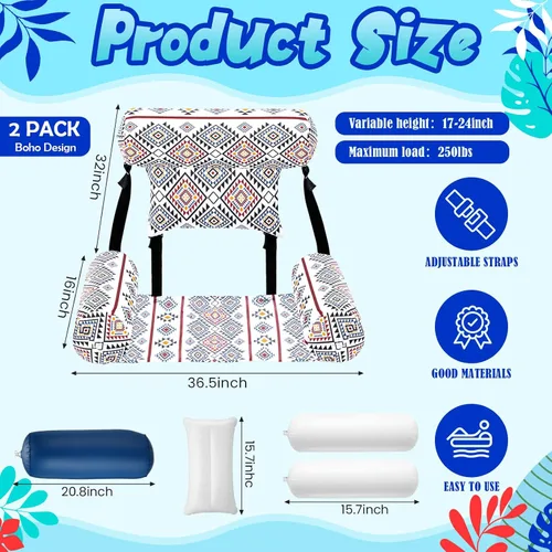 Vista 2 de Threehoney Paquete de 2 flotadores grandes para sillas de piscina para adultos, silla inflable de verano, silla flotante de agua, hamaca flotante