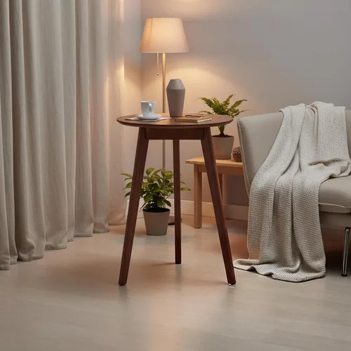 Vista 14 de Juego de mesa de café 100% de madera de roble macizo, mesa de café redonda combinada mesa auxiliar con patas de madera maciza, mesa de mediados