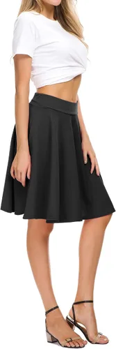 Vista 2 de Falda básica EXCHIC para mujer, corte redondo, largo a la rodilla, casual, elástica, mini falda de patinadora