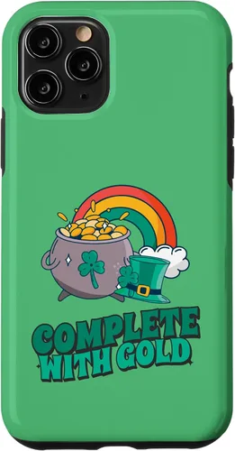 Vista 27 de iPhone 16 completo con oro - Funda con diseño de arcoíris y fortuna