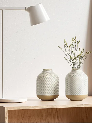 Vista 8 de Florero bohemio – Florero blanco de cerámica de 5.3 pulgadas para hierba de pampas, eucalipto y ramos, pequeños jarrones de decoración del hogar