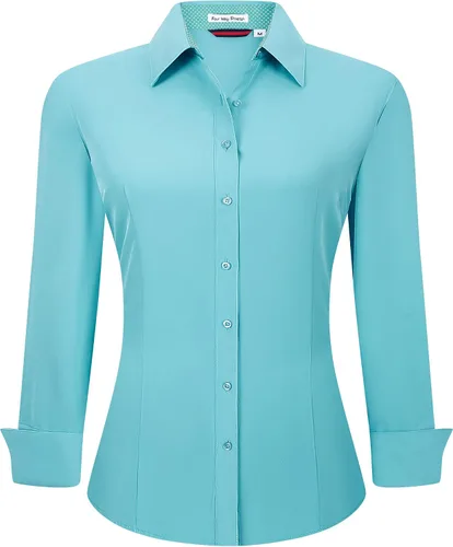 Vista 34 de Esabel.C - Camisa de trabajo con botones de manga larga para mujer, elástica, corte regular