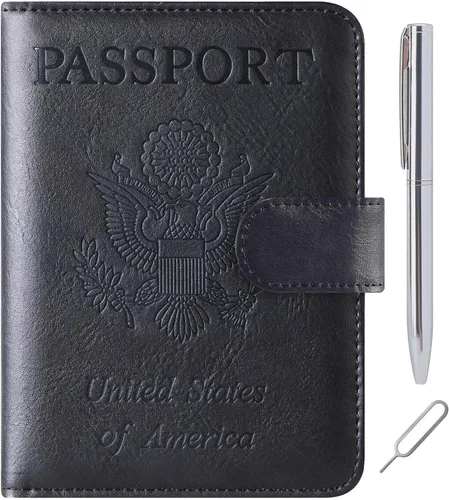 Vista 16 de LOHASLIFE Soporte para pasaporte para viajes, cartera con bloqueo RFID para 116#Negro