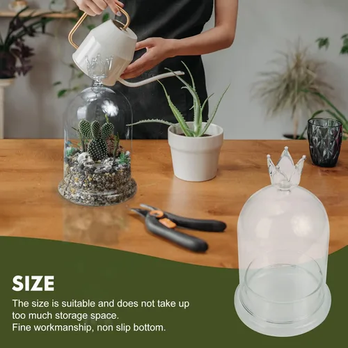 Vista 4 de FOMIYES Cúpula de cristal con base, tarro de campana terrario escaparate para coleccionables antiguos, cubierta de postre para decoración de oficina