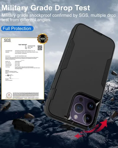 Vista 6 de Funda para iPhone 14 Pro Max, con protector de pantalla de vidrio templado, carcasa resistente a prueba de golpes con cubierta de puerto de carga