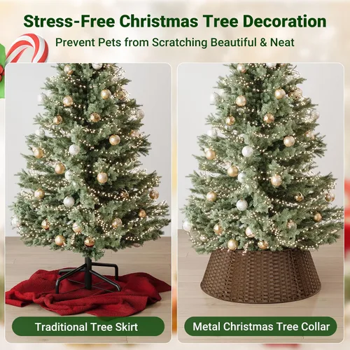Vista 5 de Collar de mimbre para árbol de Navidad, cubierta de base de árbol PP marrón plano