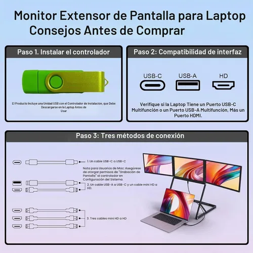 Vista 5 de Extensor de monitores portátiles triple FHD IPS 60Hz de 15.6