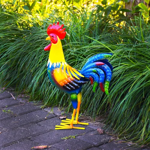 Vista 3 de MACLARONX Arte de gallo de metal para patio, decoración de jardín al aire libre, gallo, estatua de pollo, decoración para cocina, hogar, césped