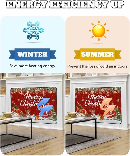 Vista 26 de Cubierta magnética azul para chimenea, detiene la pérdida de calor, pantalla de chimenea para interiores, bolas de gnomos de Navidad, árbol de copo