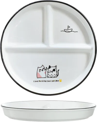Vista 11 de 1 pieza de plato de porcelana con control de porción de dinosaurio, plato dividido para una alimentación racional, plato de postre dividido, plato