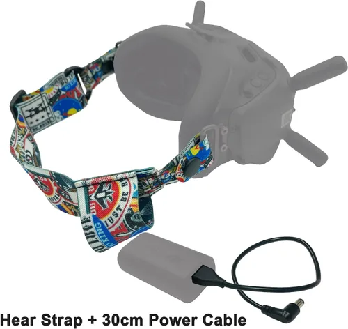 Vista 2 de Correa ajustable para la cabeza y cable de alimentación de 11.8 in para gafas DJI FPV V2, repuesto de cable de carga de alimentación y correa
