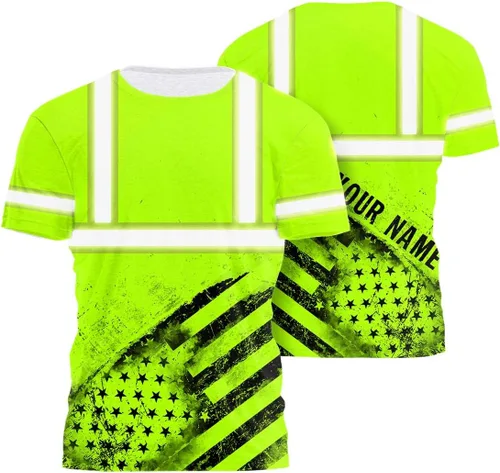 Vista 16 de Camisa de alta visibilidad para hombre, camisas de seguridad reflectantes con nombre personalizado para patriota, patriótico, veterano, militar