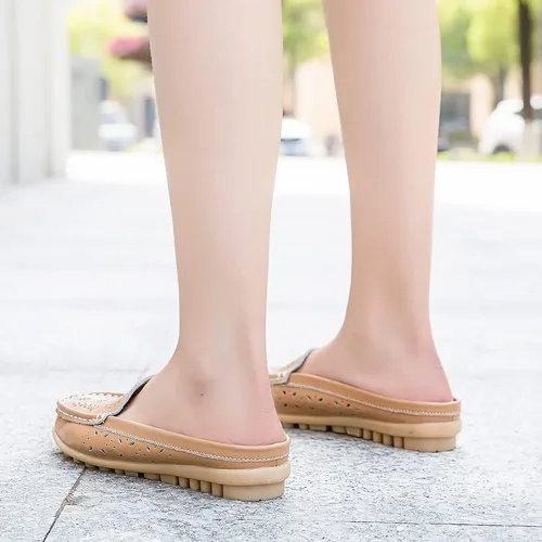Vista 5 de Sandalias planas para mujer con puntera cerrada, sin espalda, a la moda, casual, de tacón alto, para niñas y mujeres