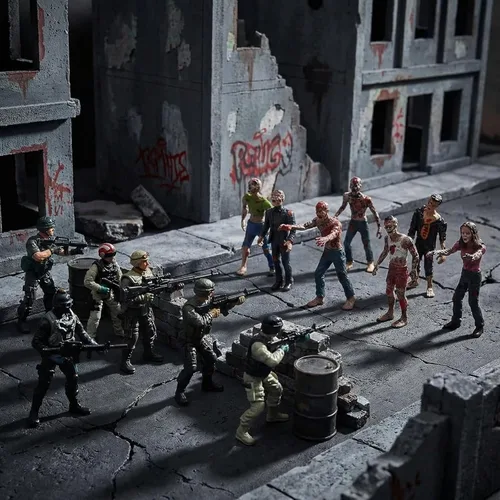 Vista 2 de Figura de acción de hombres del ejército y zombi, juguetes realistas de escena de batalla zombi, colecciones de juguetes de Navidad, Halloween, Negro
