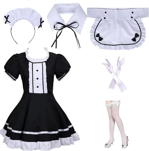 Vista 7 de Cute Lolite Costume Japanese Classic Anime Akihabara Maid Outfit Coseplay Maid Outfit Dress Set