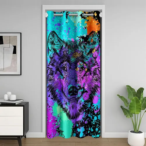 Vista 26 de Erosebridal Cortina opaca para puerta de zorro para niños, bonito diseño de oso bosque, ciervo, para niños y niñas, búho de dibujos animados