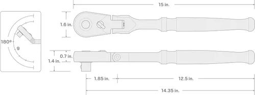 Vista 7 de TEKTON Trinquete largo de liberación rápida con cabezal flexible de 1/2 pulgada de impulso x 14 pulgadas SRH31214