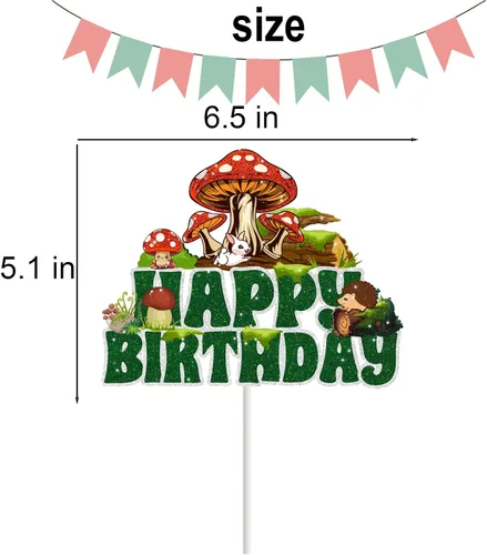 Vista 3 de Decoración para tartas de hongos para niños y niñas, decoración de fiesta de hongos de bosque, decoración para tartas de cumpleaños con purpurina