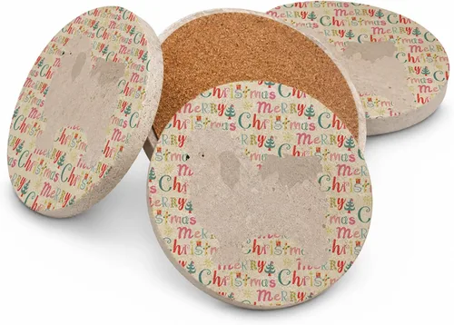 Vista 32 de AIDI Atlas Mountain Dog Merry Christmas - Posavasos grandes de piedra arenisca, paquete de 4