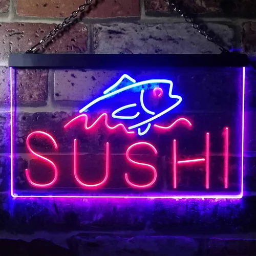 Vista 2 de ADVPRO Sushi Fish Sashimi Restaurant - Letrero de neón LED de doble color, azul y rojo, 12 x 8.5 pulgadas, st6s32-i3334-br