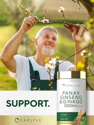 Vista 6 de Carlyle Panax Ginseng y Ginkgo 120 Cápsulas Vegetarianas Suplemento sin OMG y sin gluten
