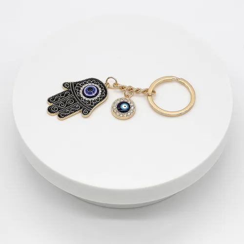 Vista 4 de Jasimkiss Llaveros contra el mal de ojo, monedero, llaveros de buena suerte, amuleto de protección para mujeres y hombres, Oro, plata