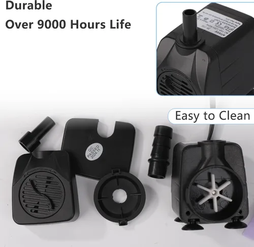 Vista 7 de alizzy Bomba de agua sumergible pequeña y duradera de 150 GPH (570L/H) 10 W con tubo para fuente, acuario, estanque, pecera, hidroponía