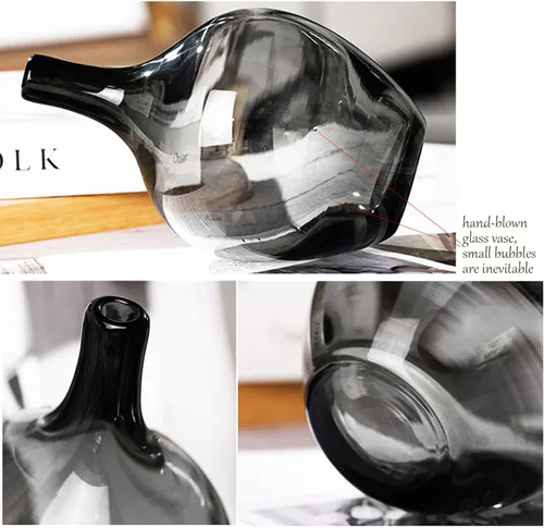 Vista 10 de Jarrón pequeño de cristal negro, jarrones negros decorativos para decoración del hogar, B; florero para centro de mesa, decoración de mesa